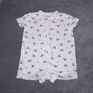Ralph Lauren Baby One Piece White Teddy Bear Print Short Sleeves 9M Snap Up